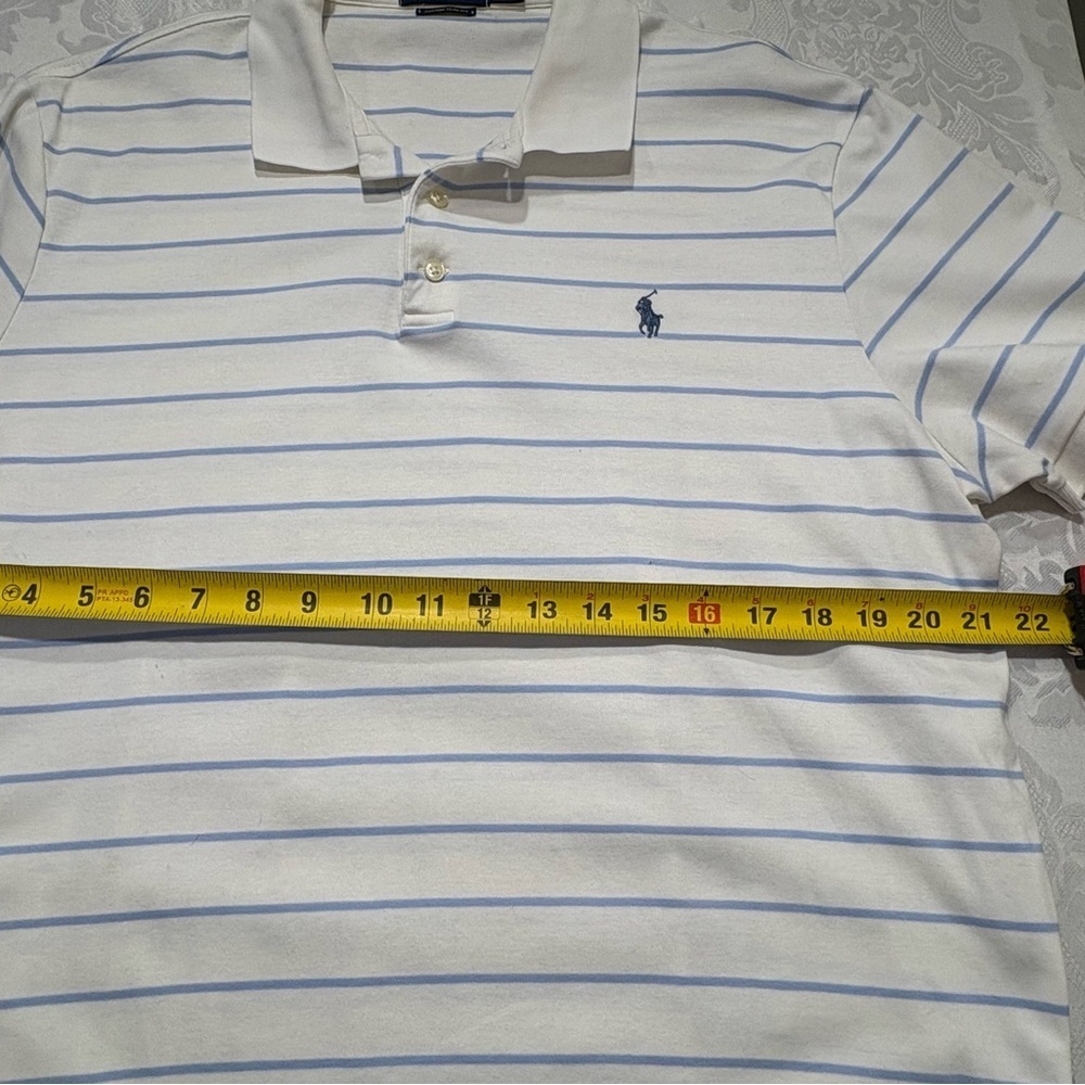 Polo Ralph Lauren Shirt Mens Size XL TG Striped White Blue Short Sleeve Slim Fit - Picture 6 of 7